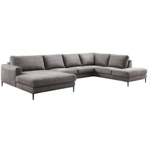 Hoekbank Omera Longchair groot arm links + 2 zits zonder armen + hoek met eiland rechts Bekleding: microleder Boxer 66 Graphite Poten: metaal zwart, type reling